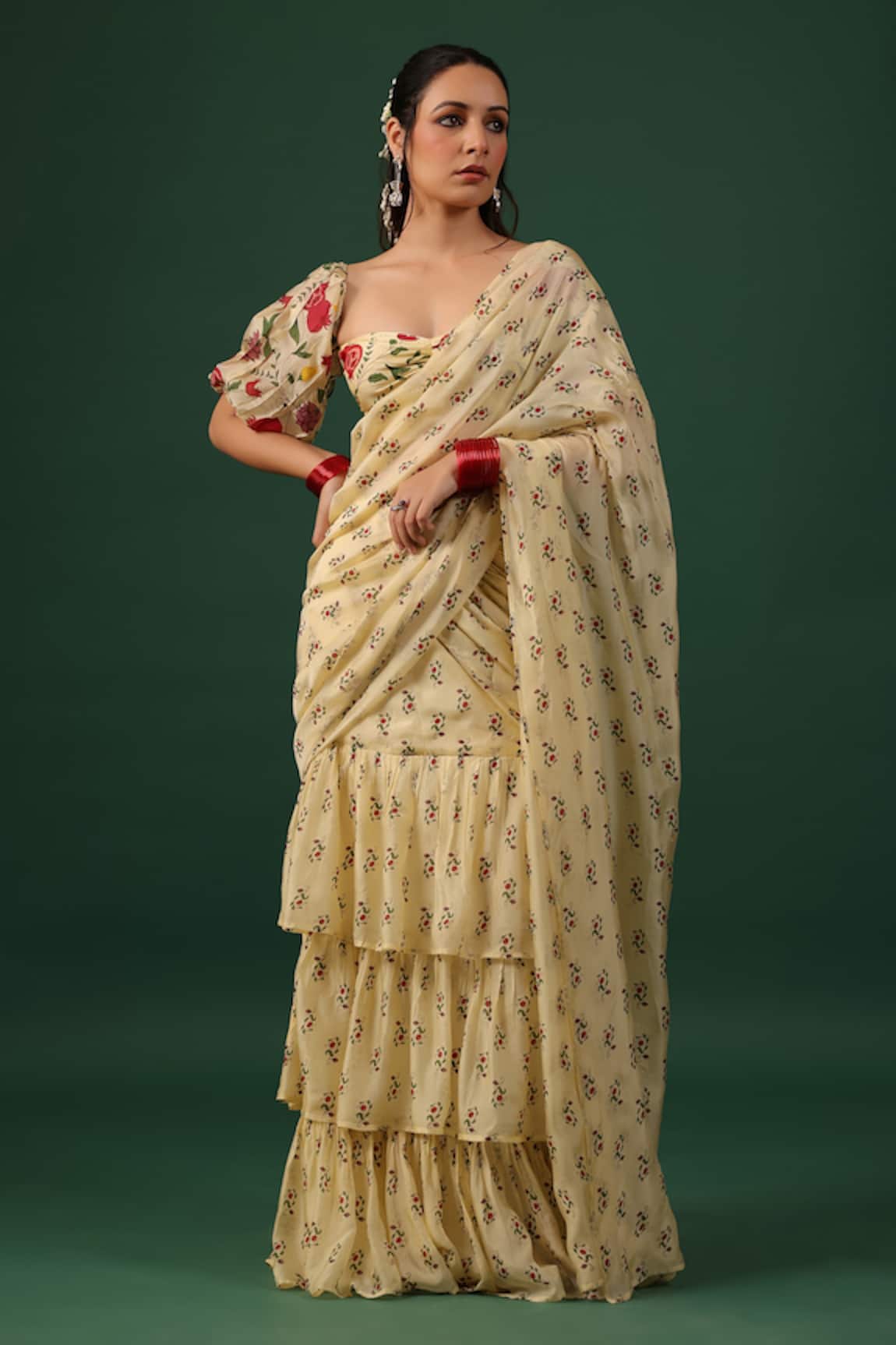 Baaro Masi Ruffle Pre-Draped Saree With Blouse 