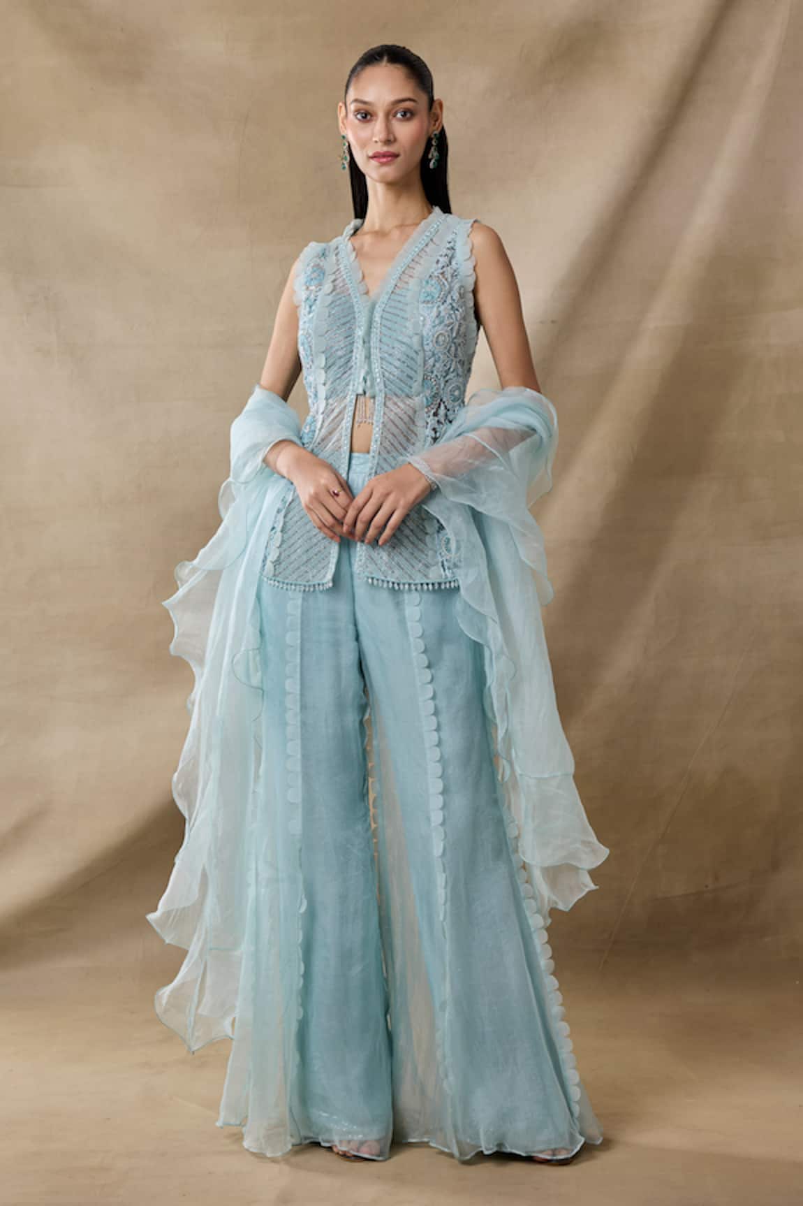 Awigna Cybele Embroidered Peplum Jacket Sharara Set 