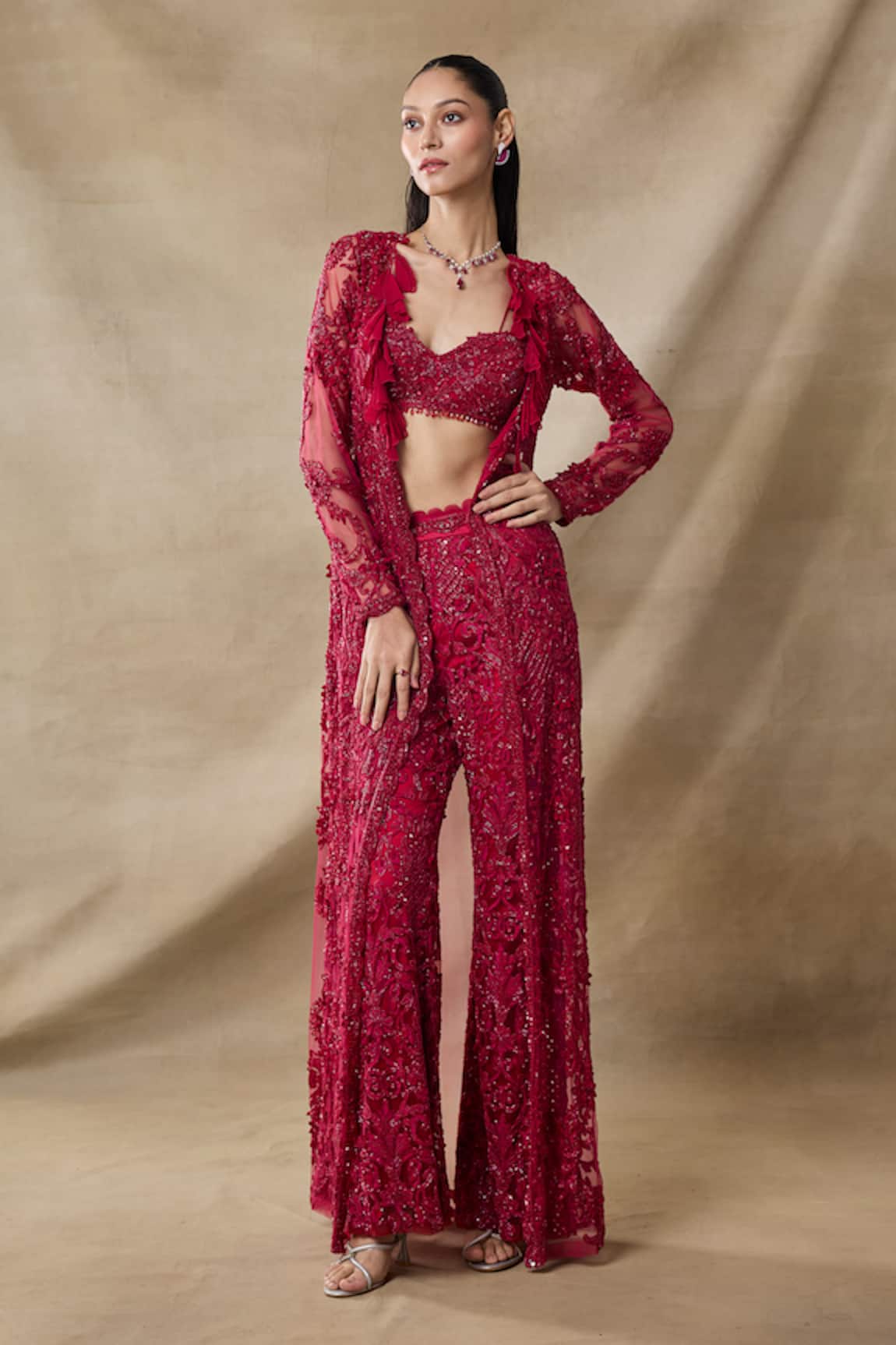 Awigna Eos Embroidered Long Cape Pant Set 