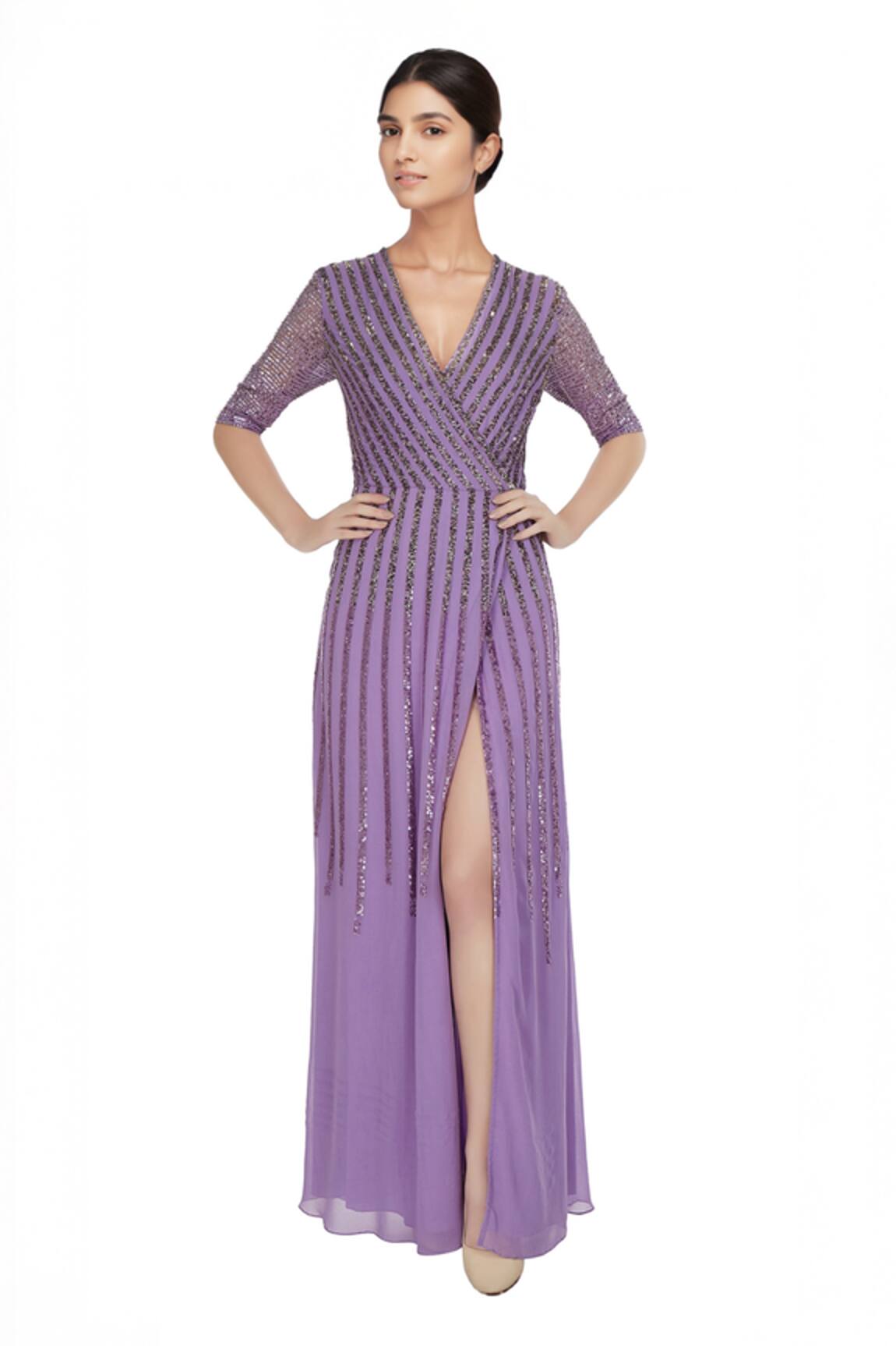 Huemn Violet georgette silk embroidered gown 