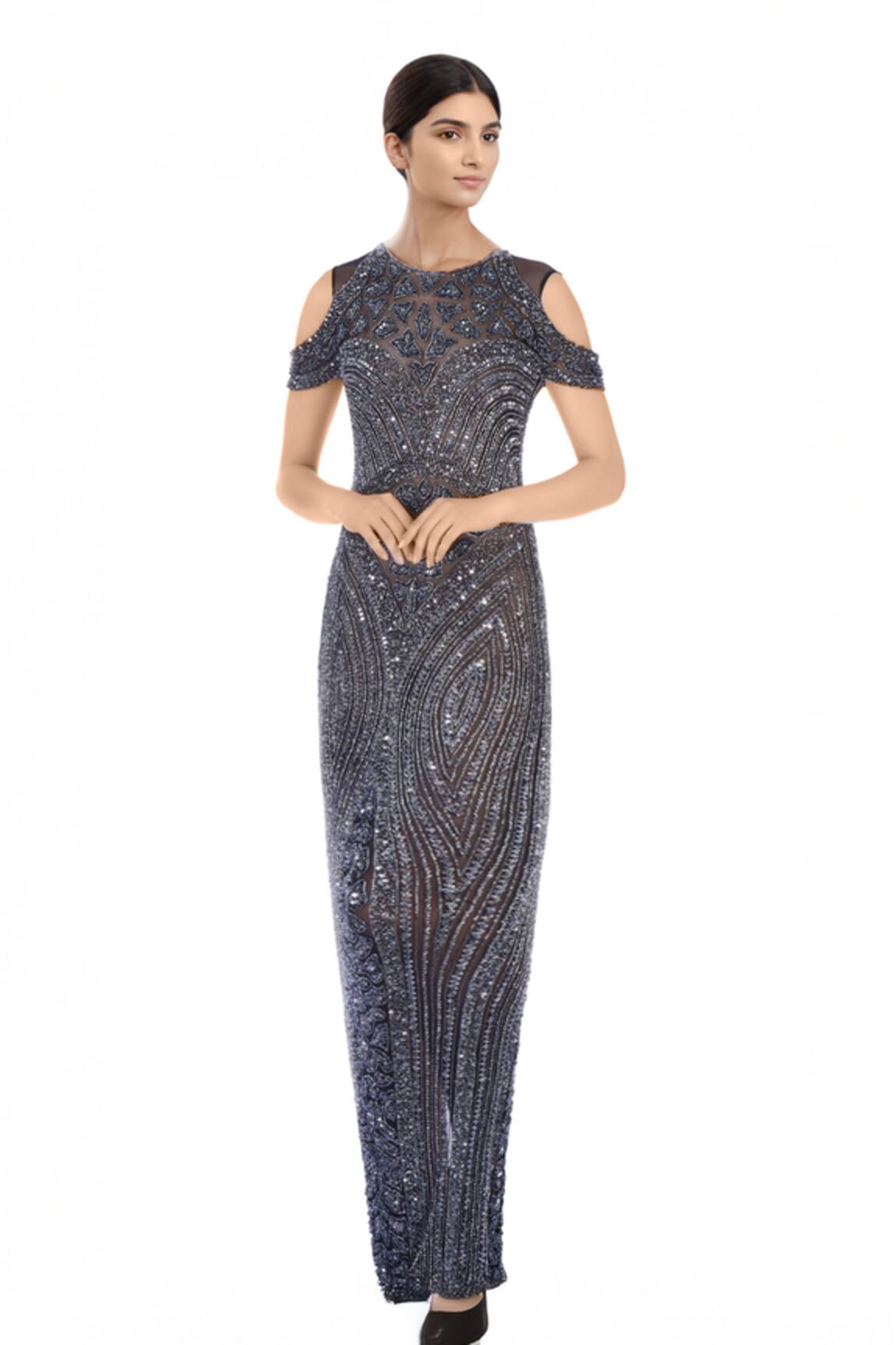 Chisel By Meghna Ramrakhiya Cold Shoulder Gown 