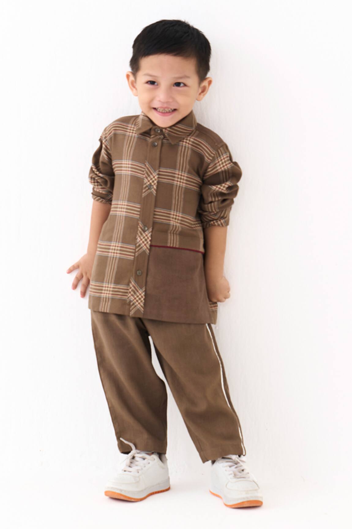 Three Cedar Chequered Pattern Shirt With Pant 