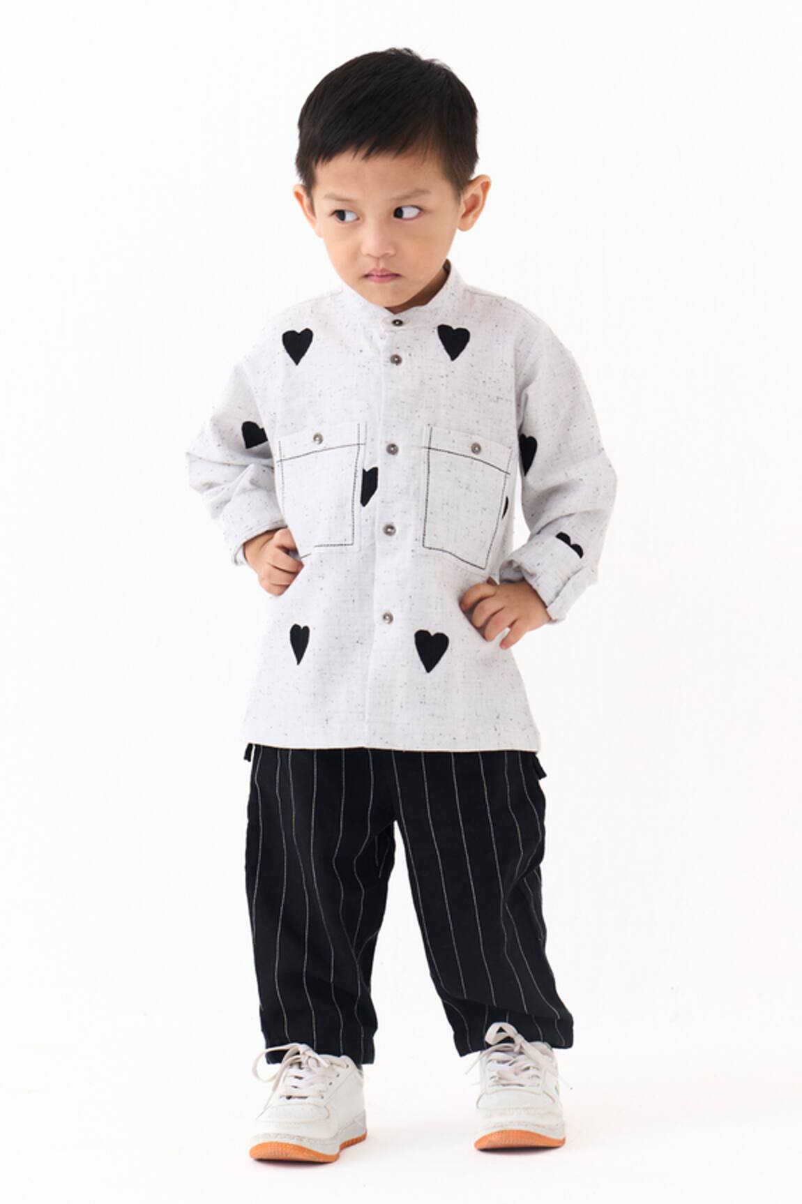 Three Heart Embroidered Shirt With Pant 