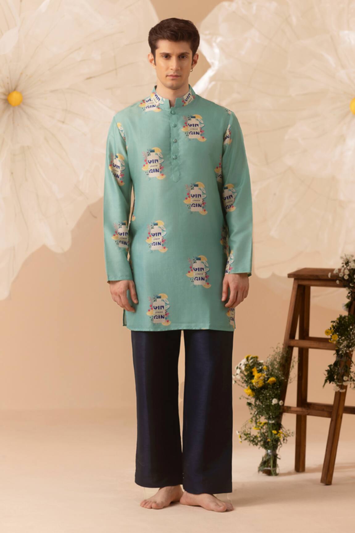 Eleven Brothers Printed Mandarin Collar Kurta 