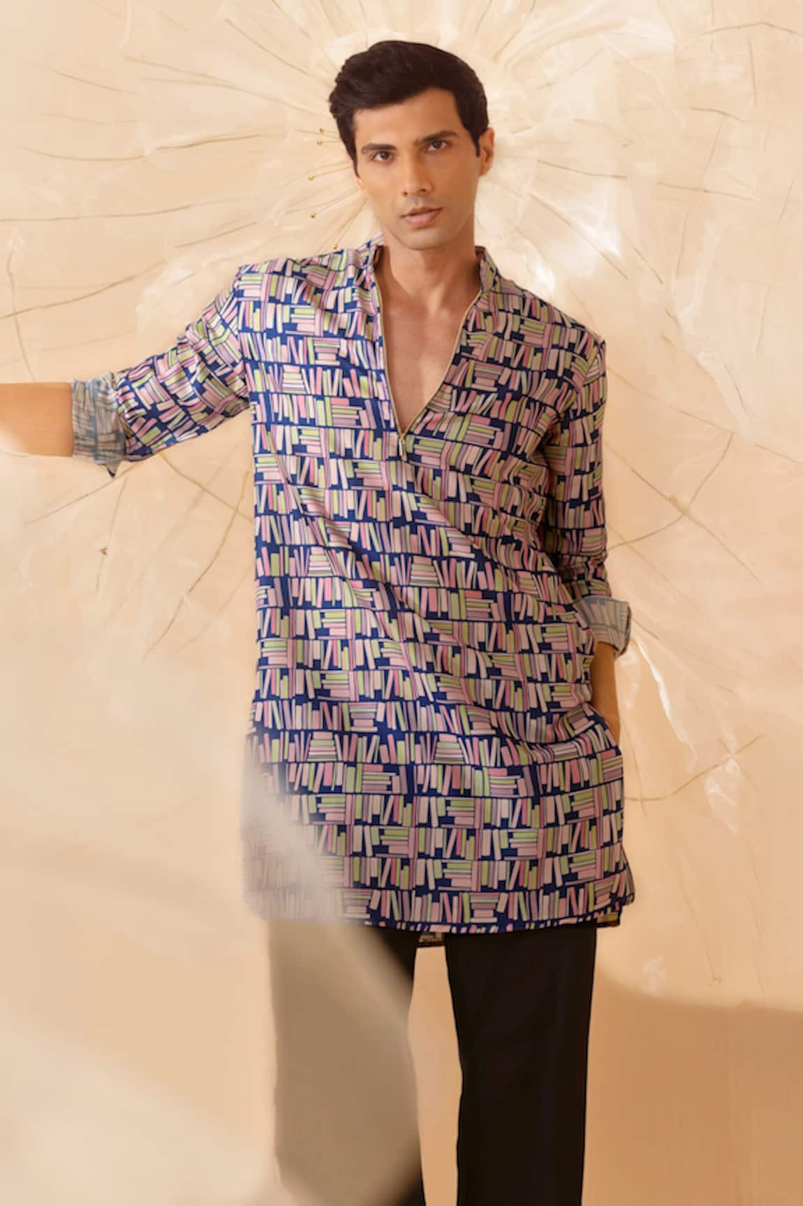 Eleven Brothers Printed Silk Zipper Kurta 