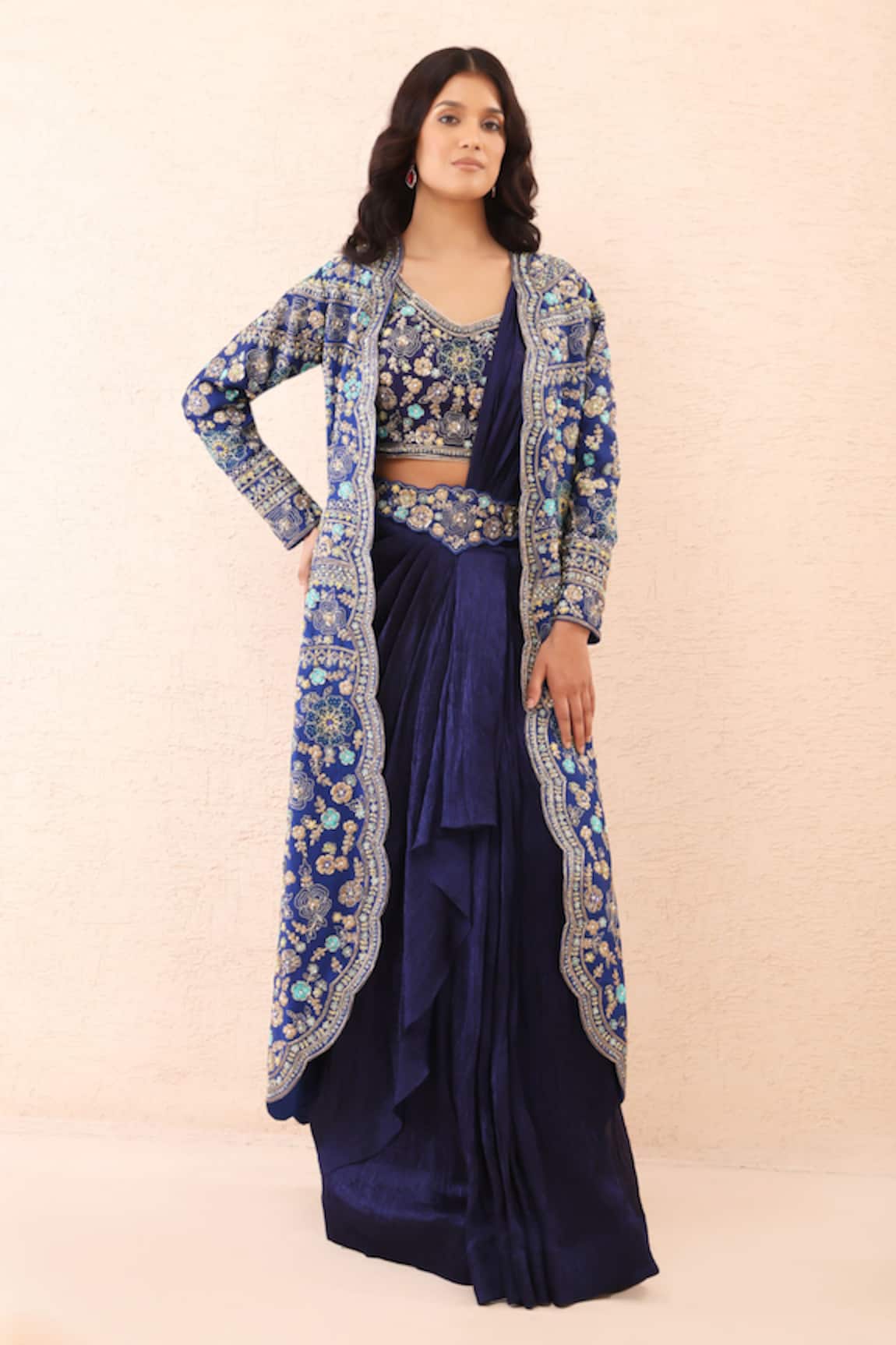 Priyanka Jain Embroidered Pre-Draped Saree With Blouse 