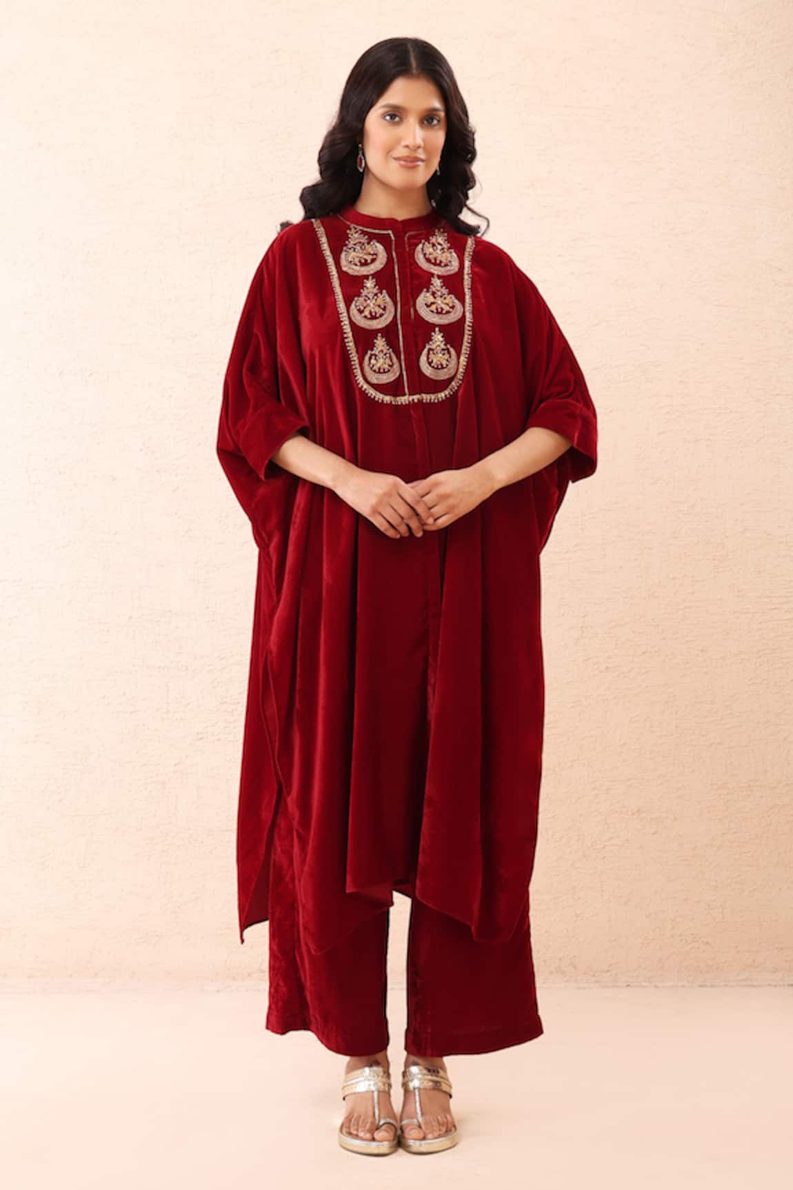 Priyanka Jain Velvet Dori Embroidered Kaftan & Pant Set 