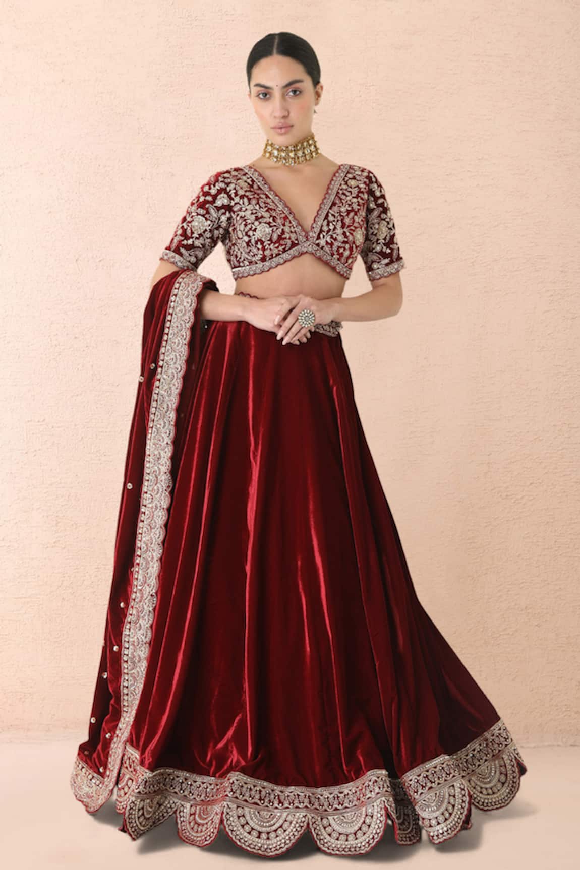 Priyanka Jain Velvet Embroidered Lehenga Set 