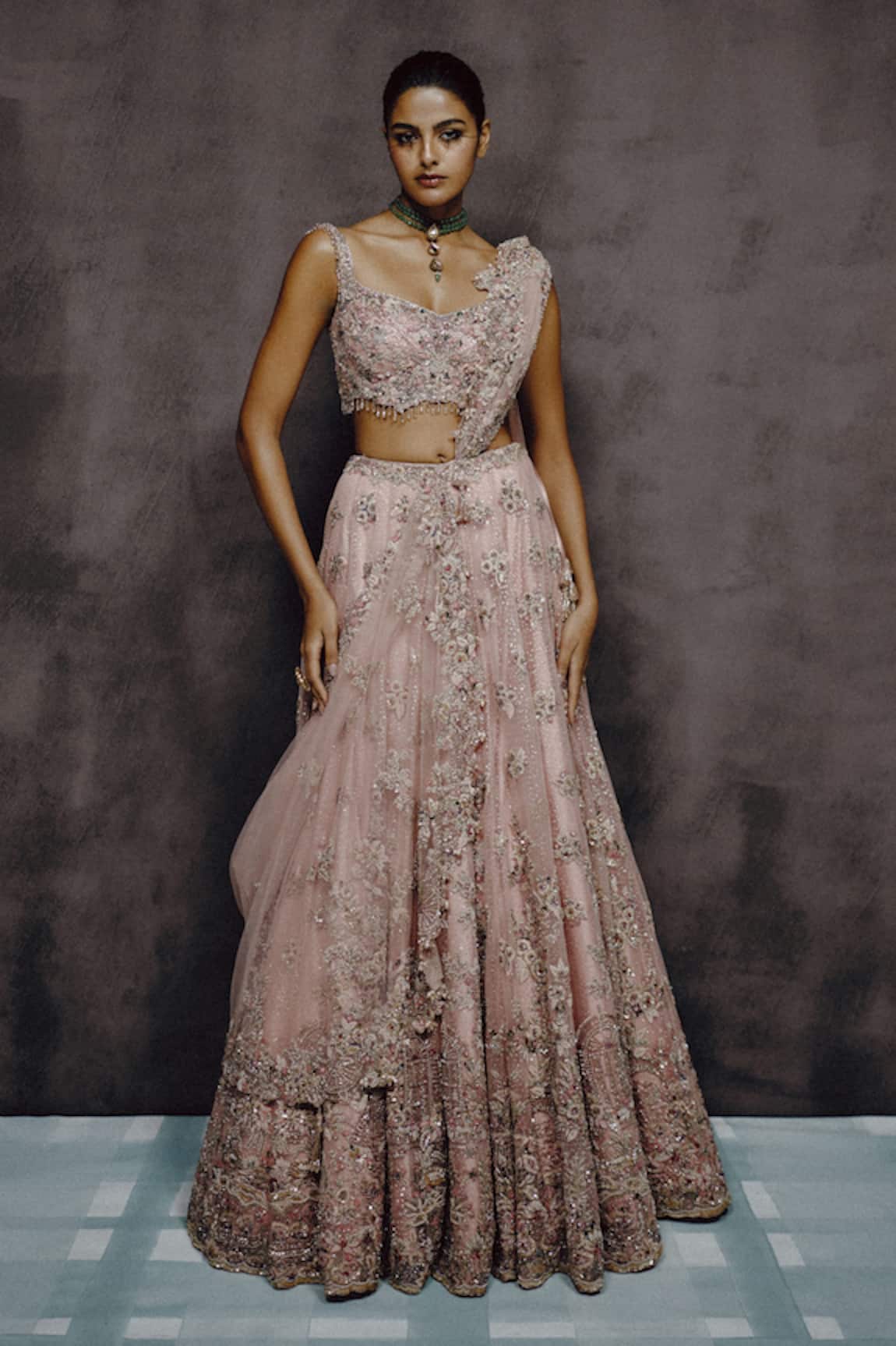 Dolly J Petalia Dusty Rose Embroidered Lehenga Blouse Set 