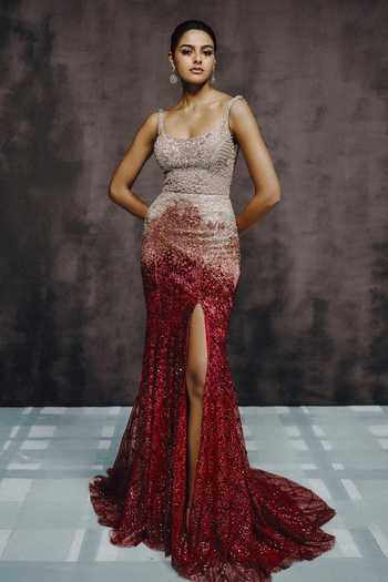 Dolly J Vermilion Glint Ombre Gown 