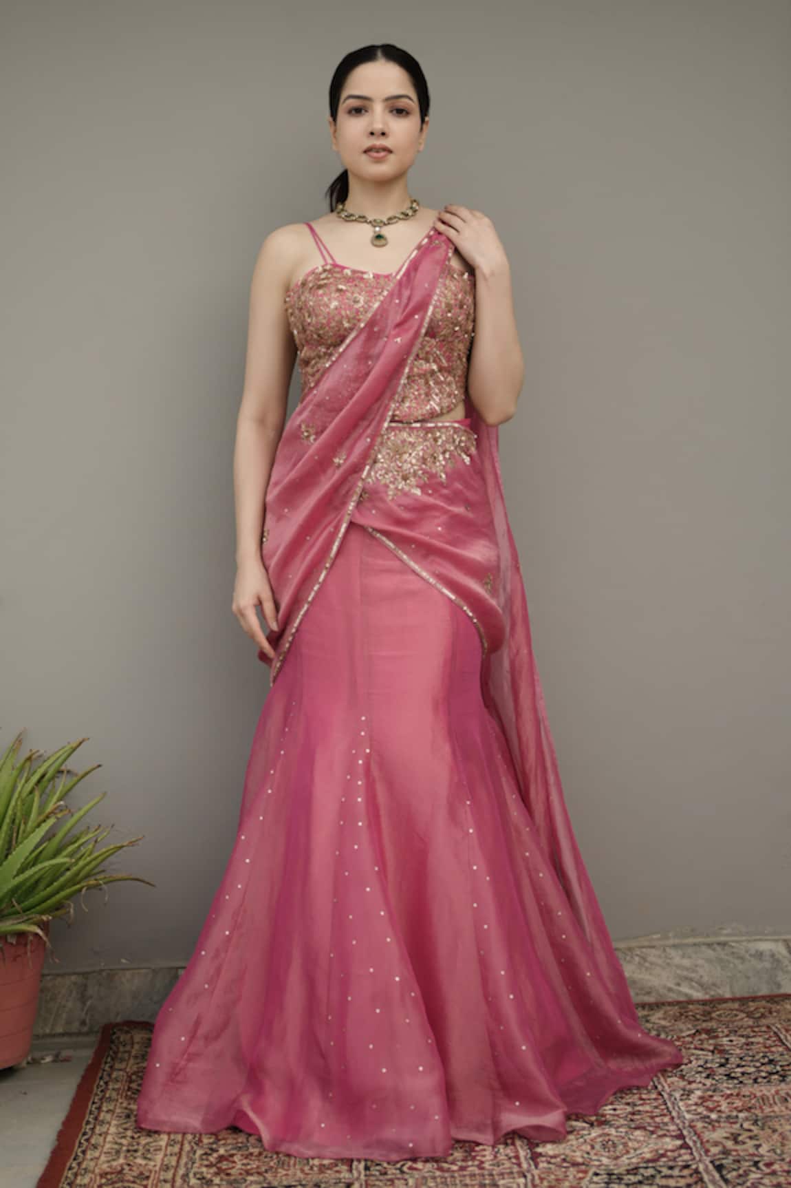 Ritika Verma Azra Embroidered Pre-Draped Lehenga Saree With Blouse 