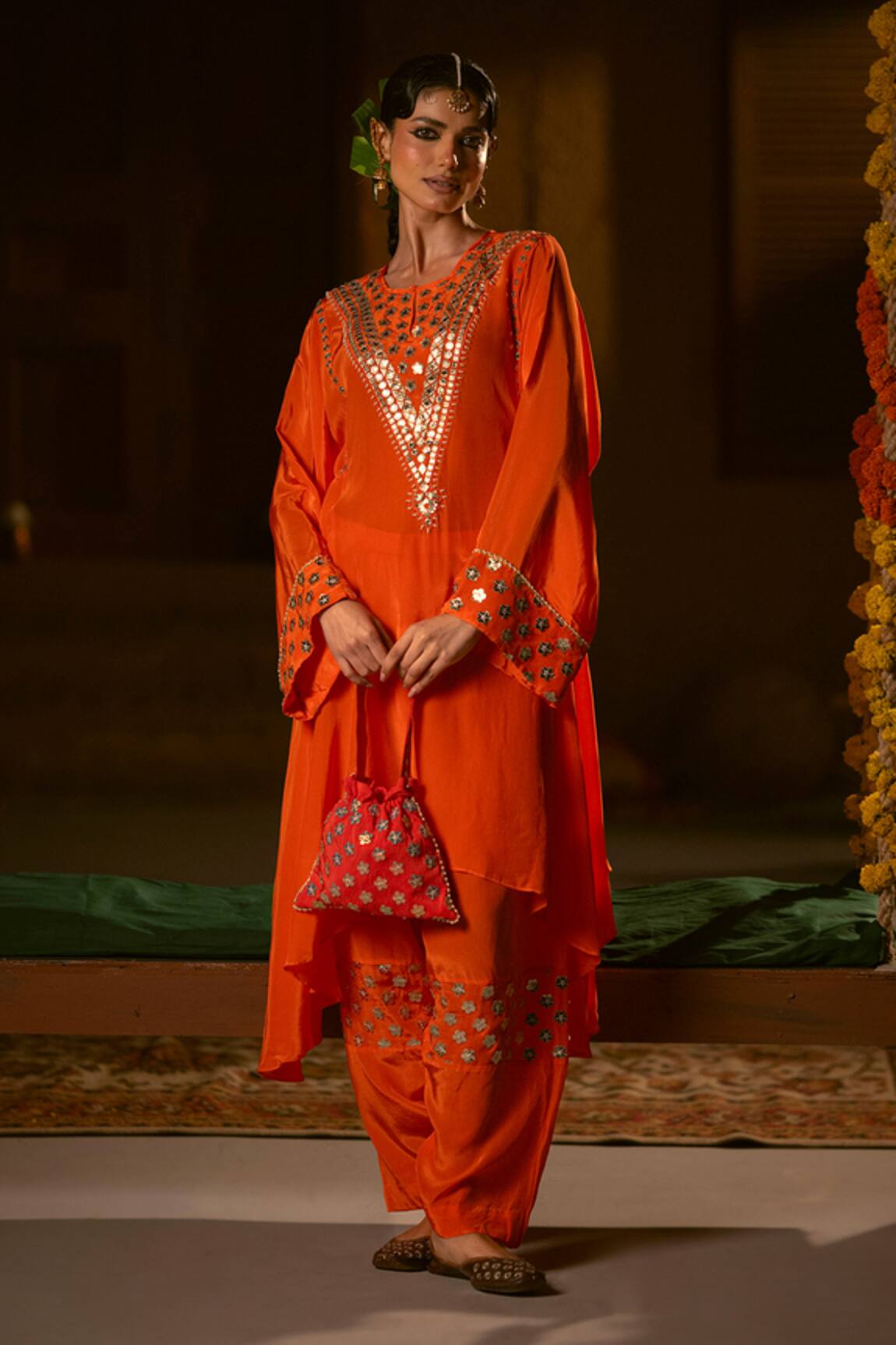 Prahnaaya Mangala Asymmetric Kurta With Salwar 