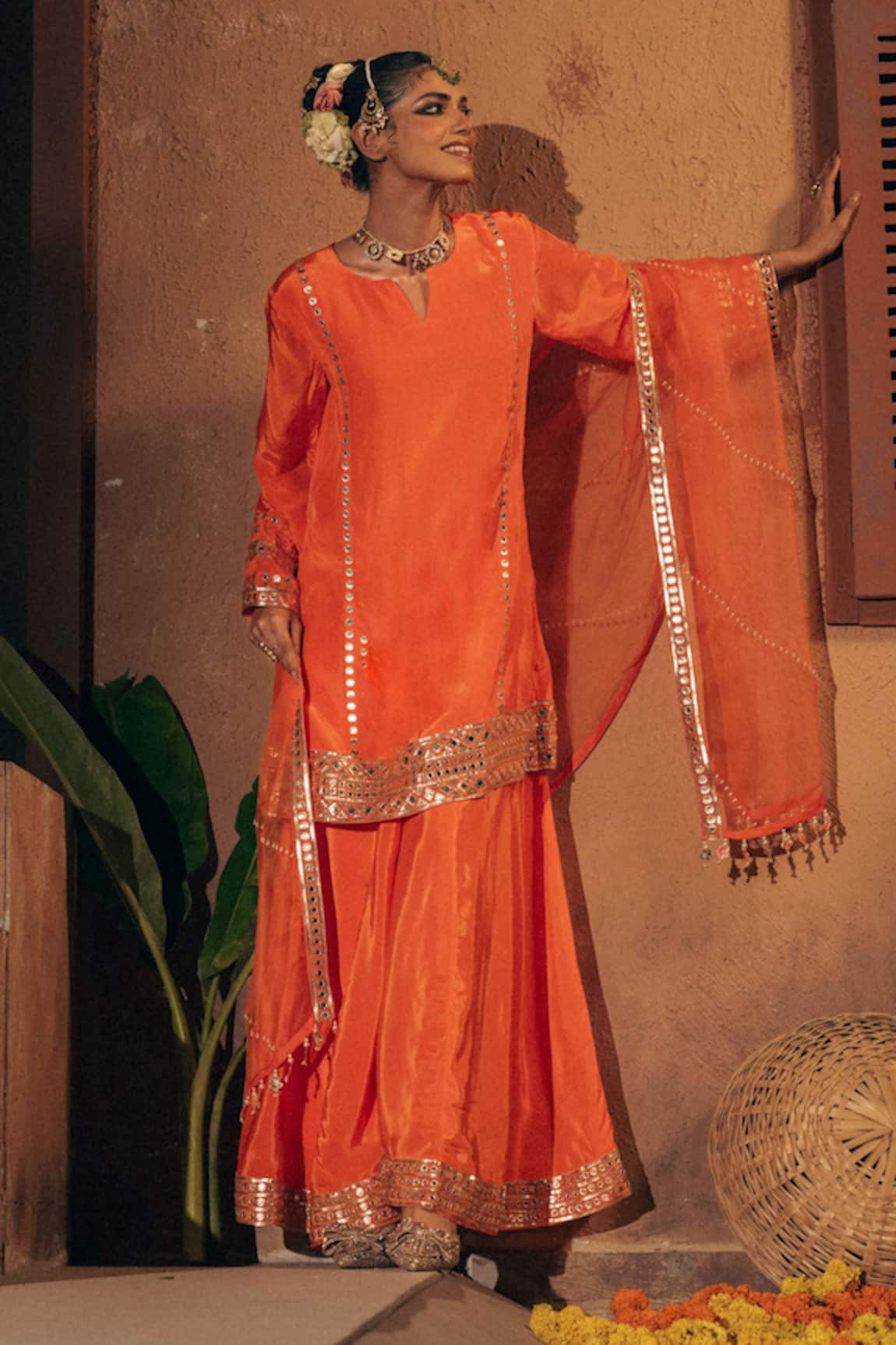 Prahnaaya Mangala Embroidered Kurta Sharara Set 