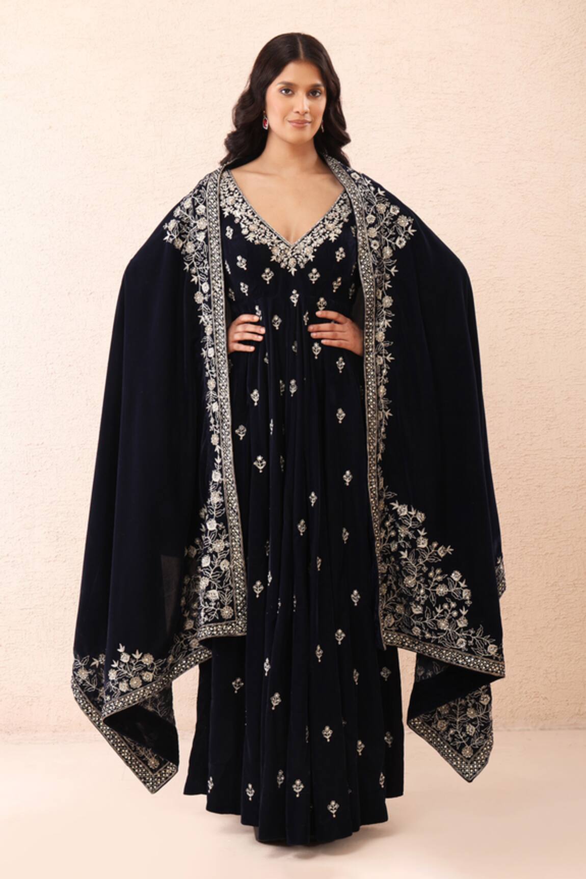 Priyanka Jain Velvet Embroidered Anarkali With Dupatta 