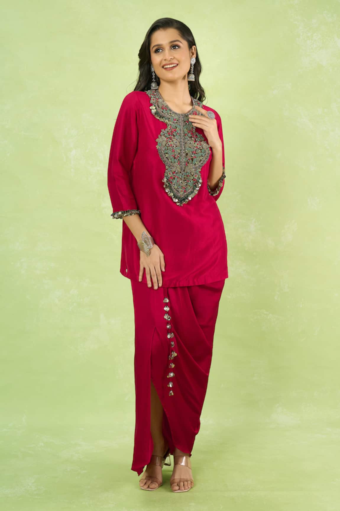 Prisho Embroidered Kurta With Draped Skirt 