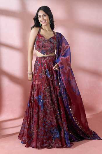 Mahima Mahajan Floral Pattern Royal Red Lehenga Set 