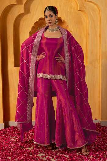 Monk & Mei By Sonia Anand Mihira Embellished Short Kurta Sharara Set 