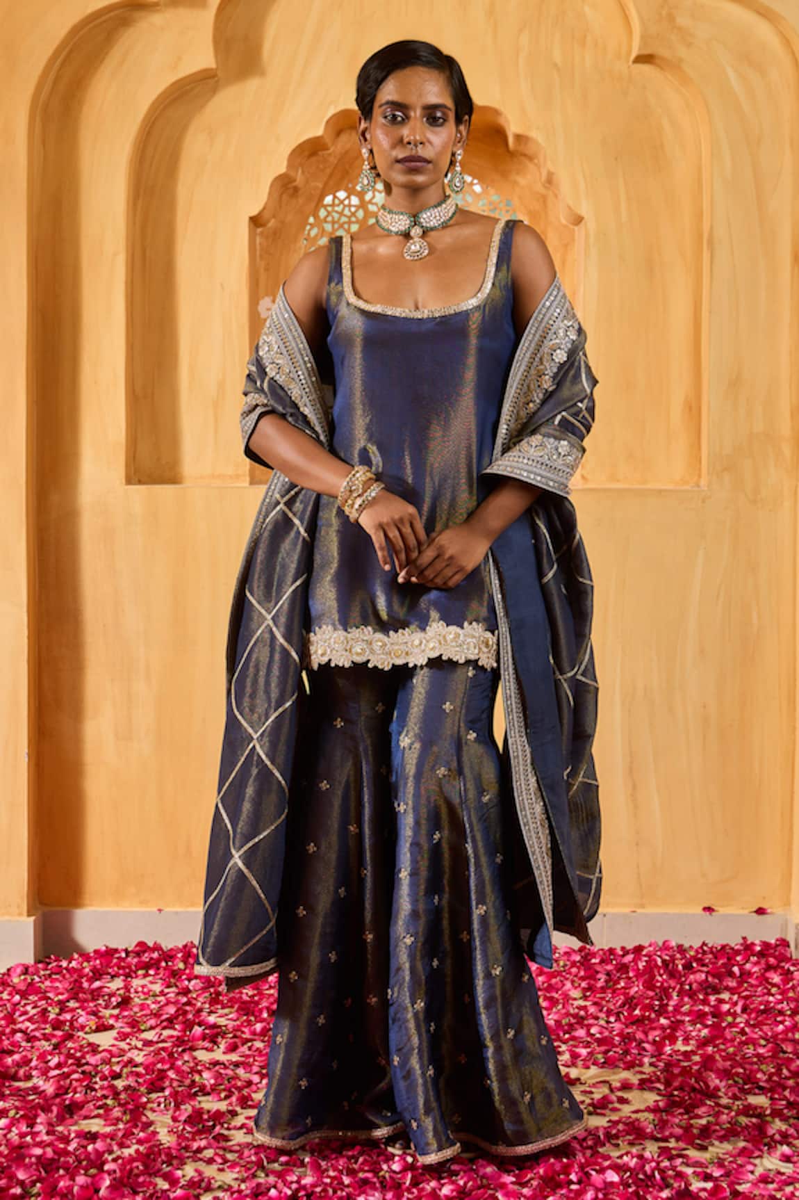 Monk & Mei By Sonia Anand Mihira Embellished Short Kurta Sharara Set 