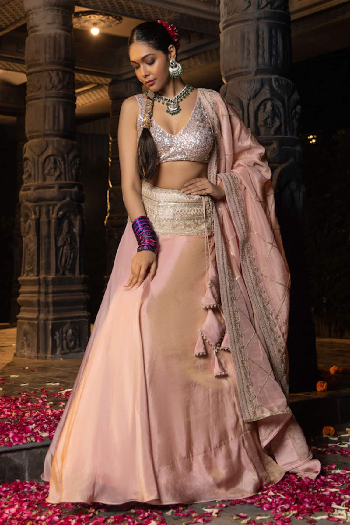 Monk & Mei By Sonia Anand Janaki Embroidered Blouse Lehenga Set 