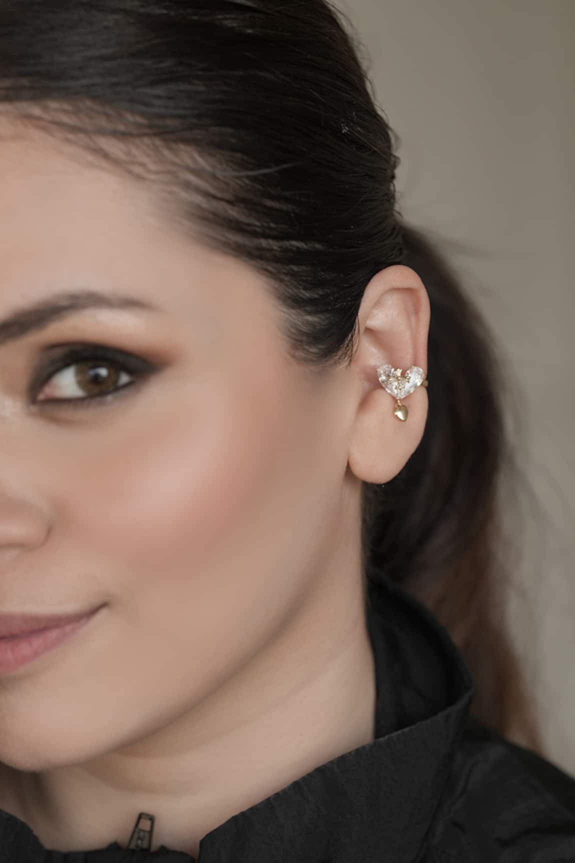 Anana Cubic Zirconia Heart Drop Ear Cuff 