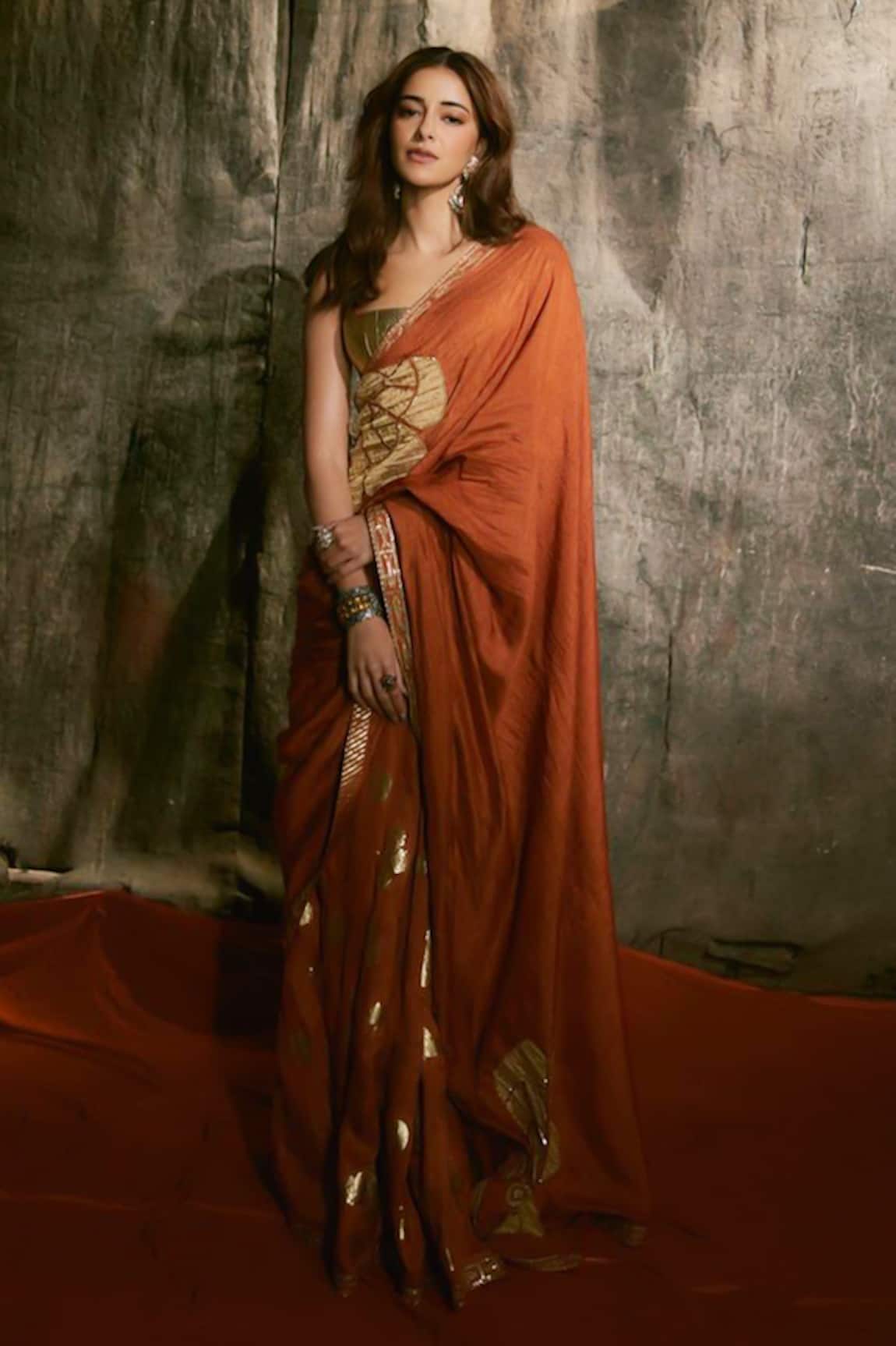 Masaba Rust Windrose Saree With Unstitched Blouse Piece 