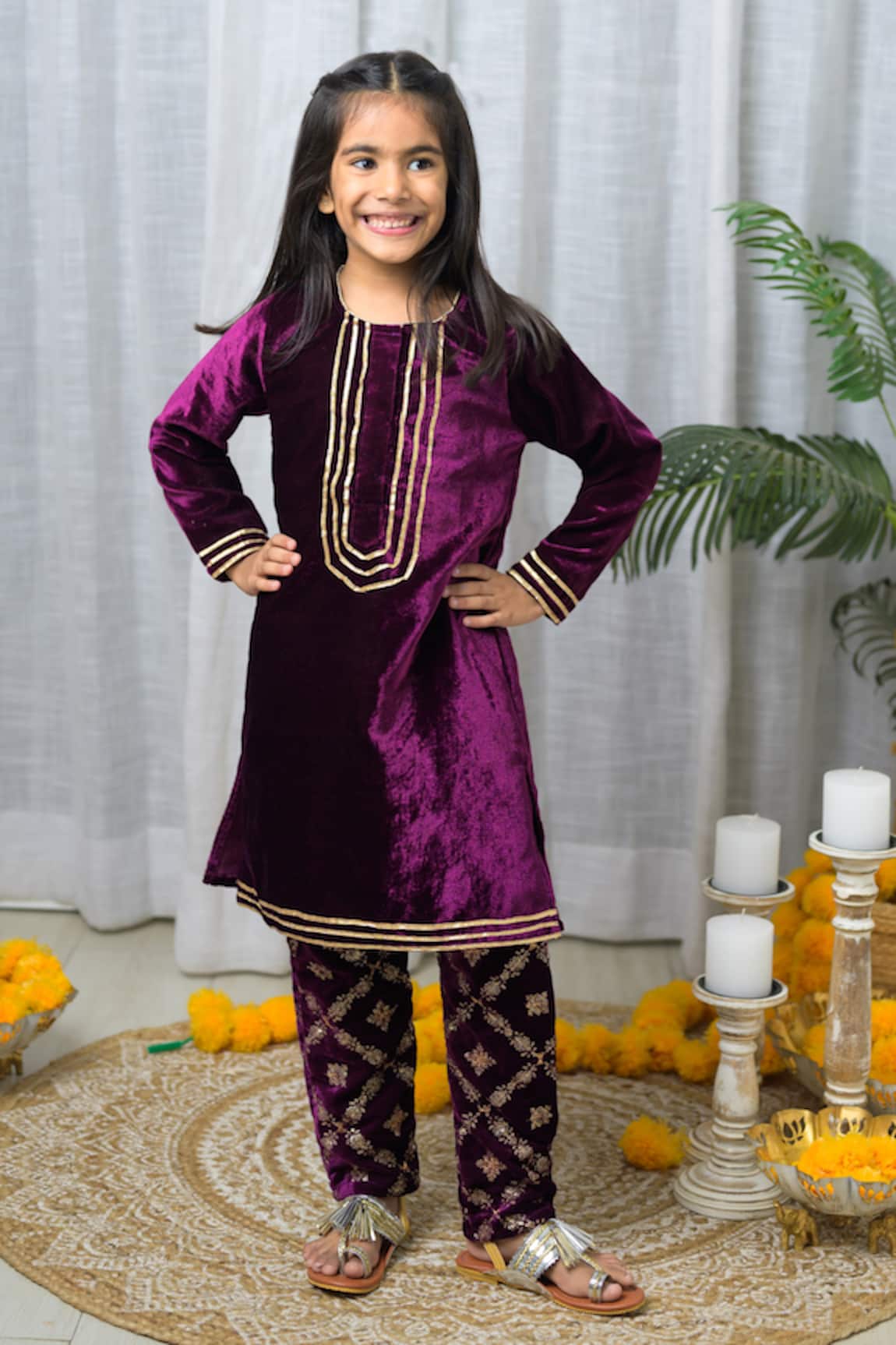 Fairies Forever Velvet Embroidered Kurta & Pant Set 