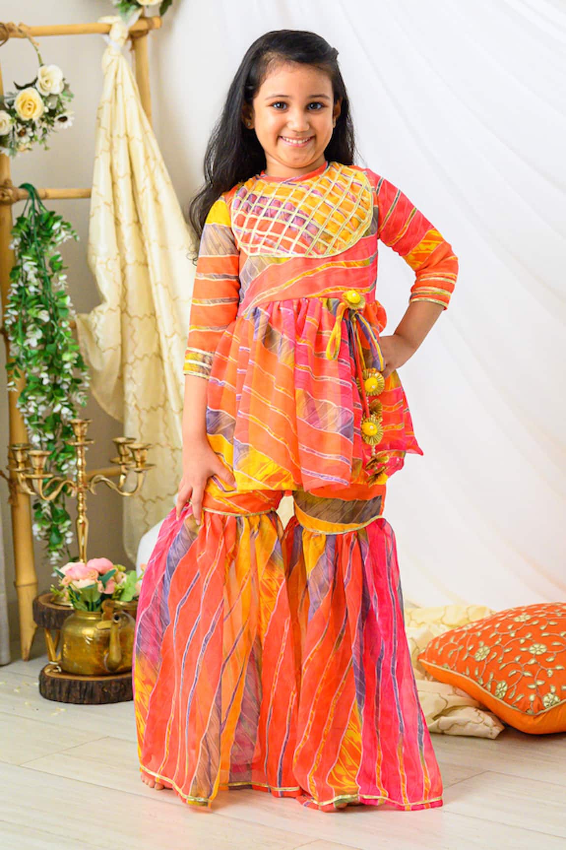 Fairies Forever Leheriya Pattern Peplum Kurta & Sharara Set 