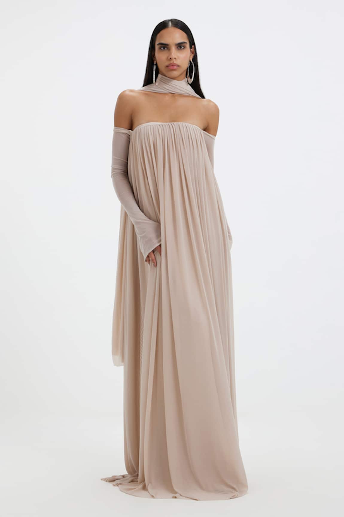 Deme By Gabriella Becki Off-Shoulder Tube Gown With Scarf 