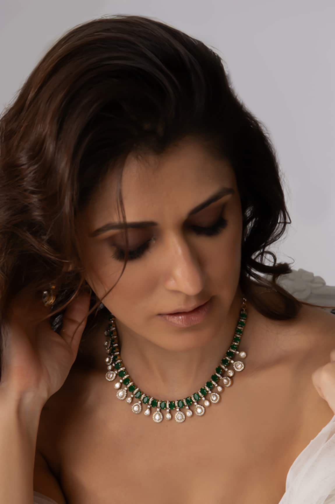 Joules by Radhika Green Stone Droplet Necklace Set 