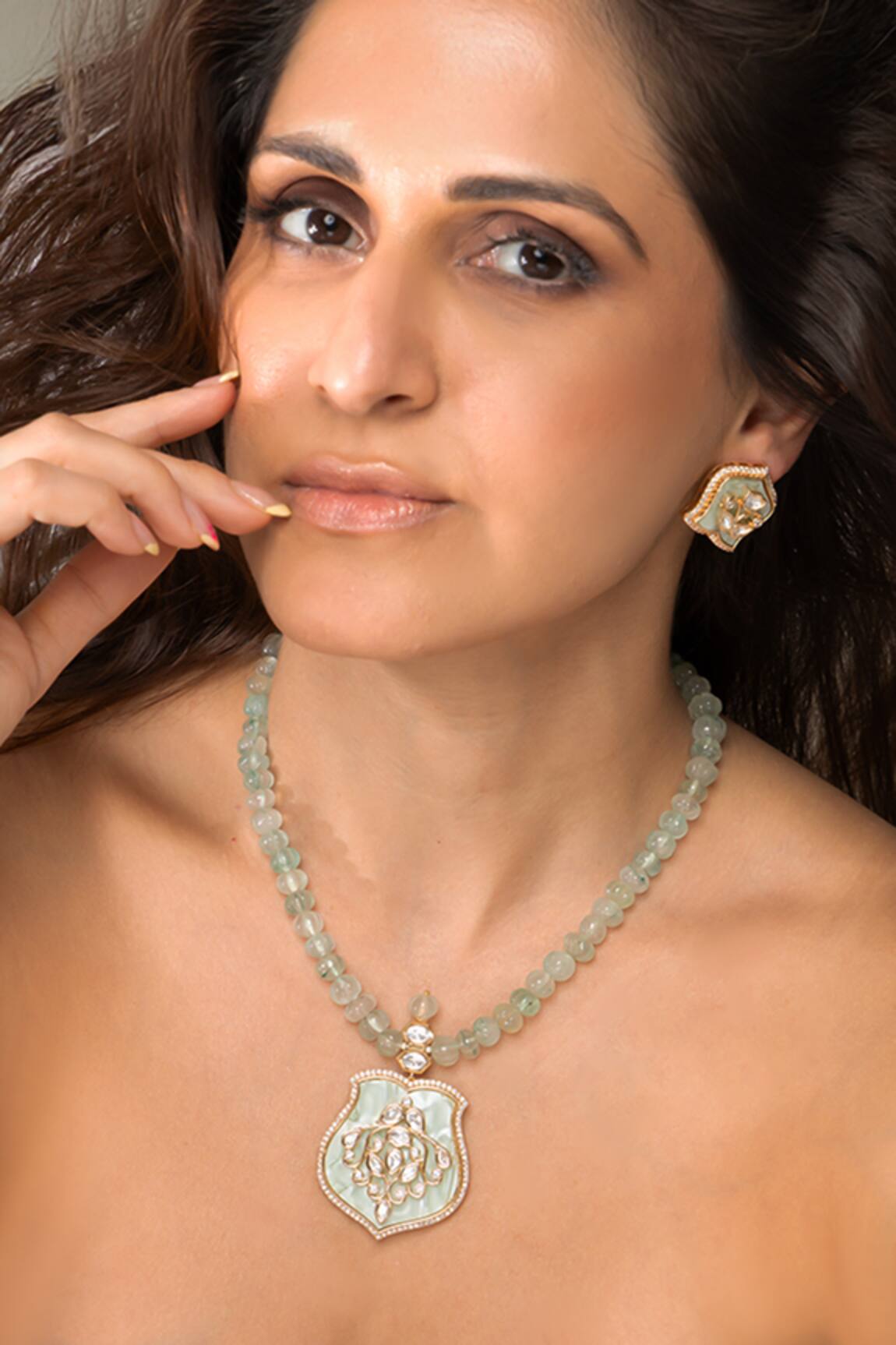 Joules by Radhika Green Bead Pendant Necklace Set 