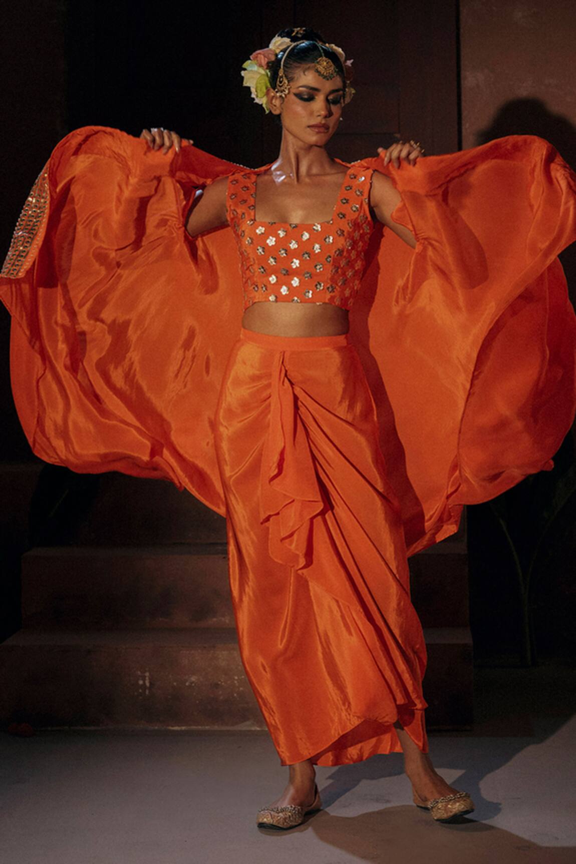 Prahnaaya Mangala Embroidered Cape Skirt Set 