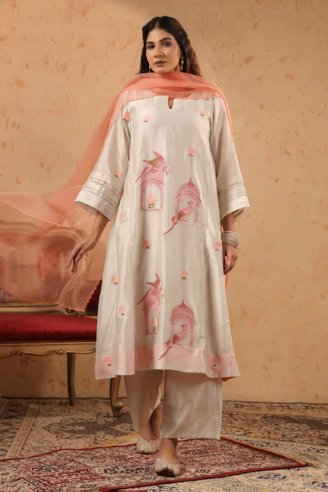 Anshu Wadhwa Chanderi Resham Work Kurta Set 