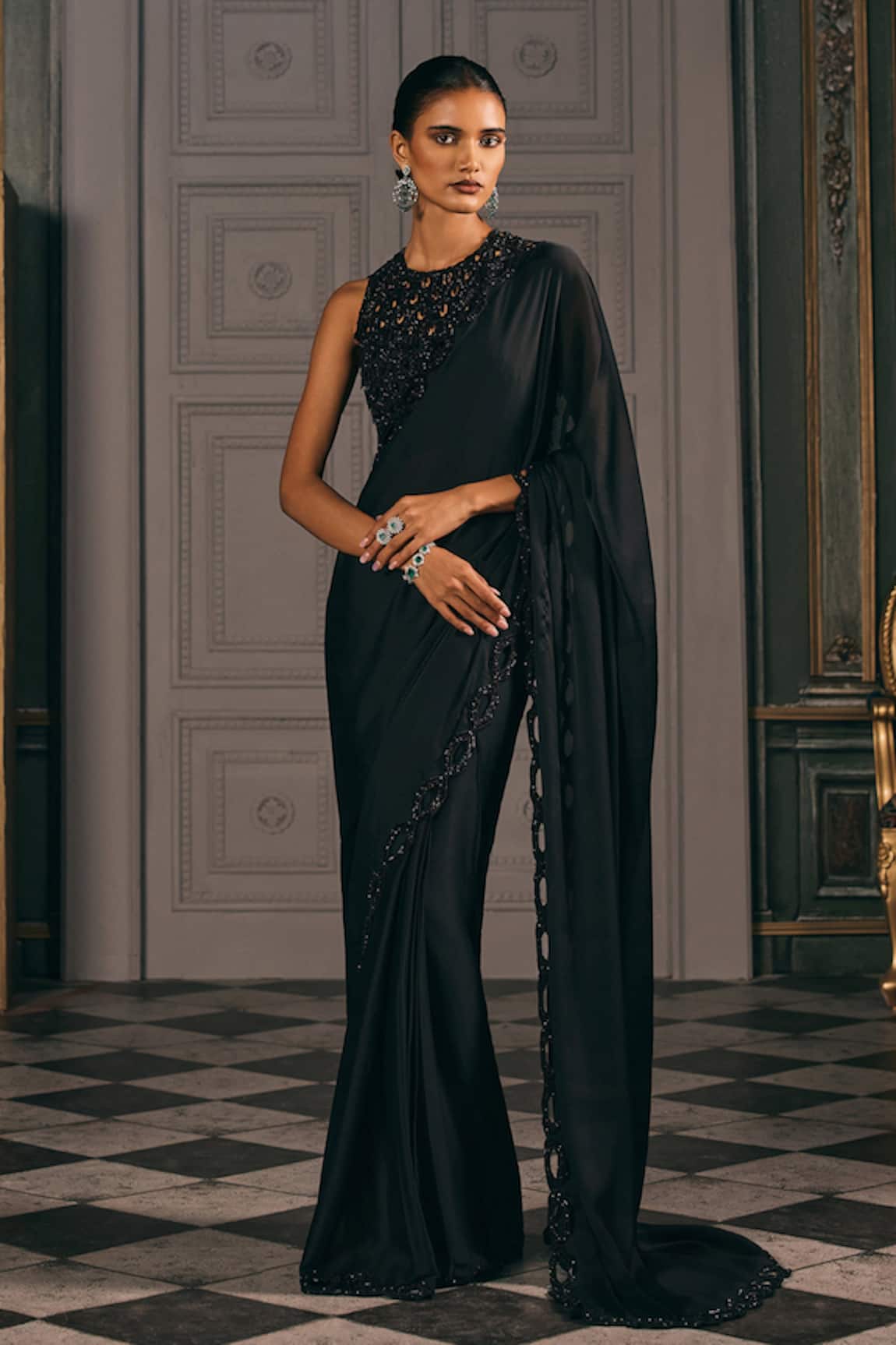 Studio22 By Pulkita Arora Bajaj Skynoir Cutwork Saree & Hand Embroidered Blouse 