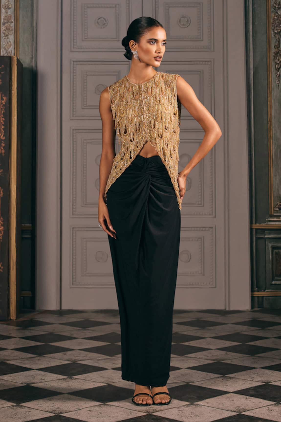 Studio22 By Pulkita Arora Bajaj Radiant Cutwork Embroidered Top Draped Skirt & Jacket 