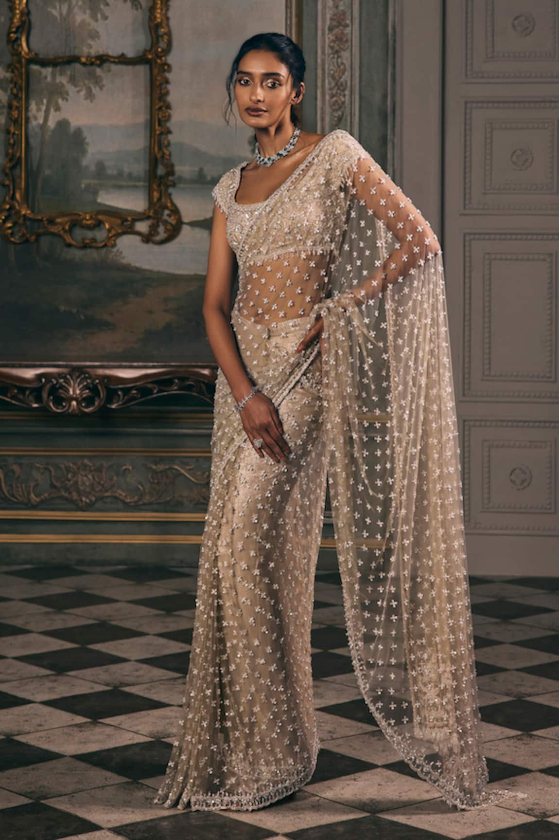 Studio22 By Pulkita Arora Bajaj Rosetta Starry Pre-Draped Saree With Blouse 