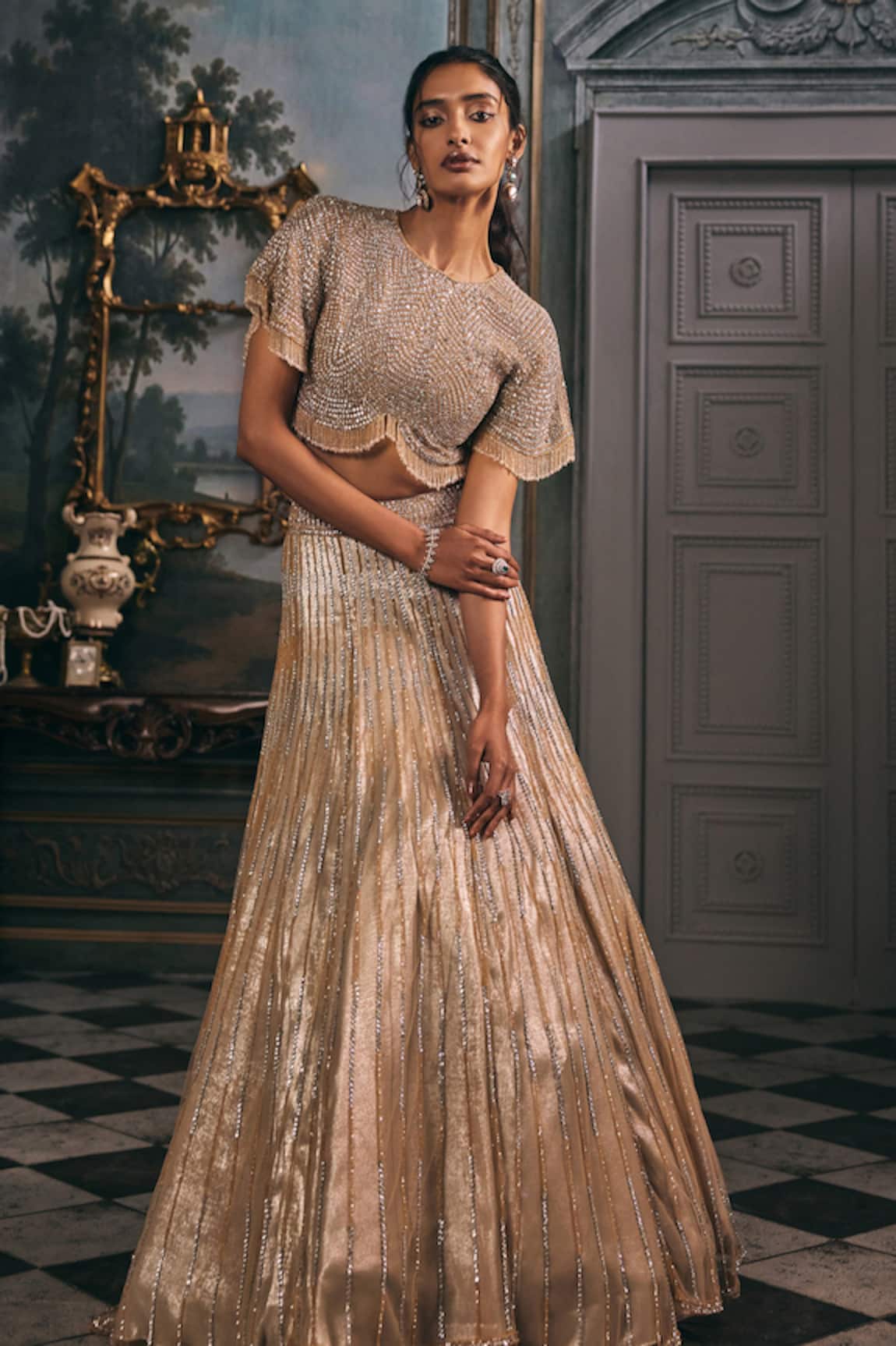 Studio22 By Pulkita Arora Bajaj Astra Shimmer Hand Embroidered Sequin Lehenga Set 