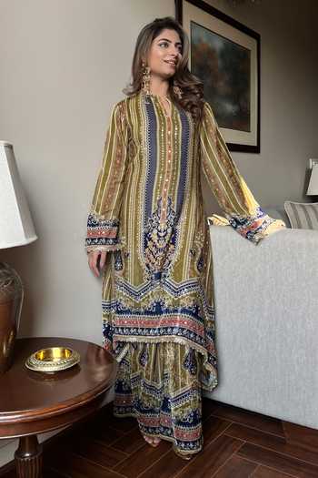 Surkh Syahi Mehar Velvet A-Line Kurta & Palazzo Set 