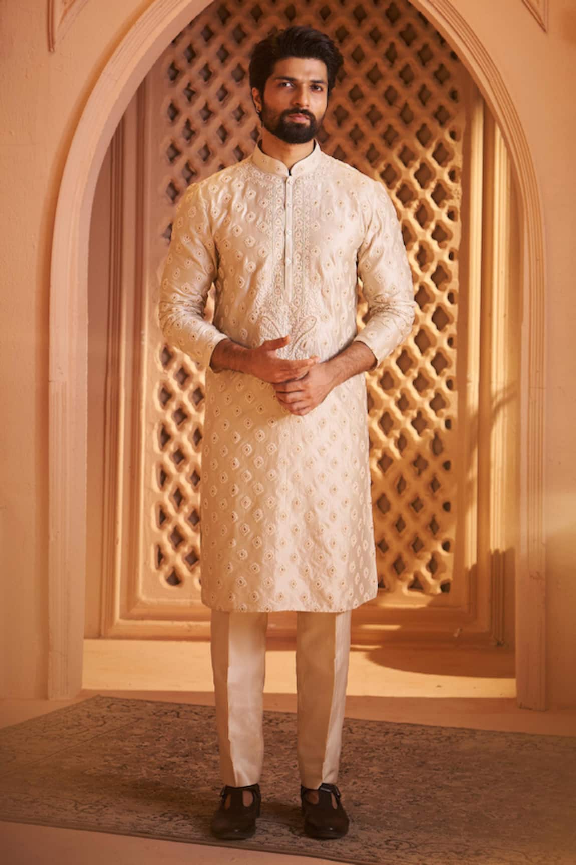 Millionaire Rose Gold Embroidered Kurta Set