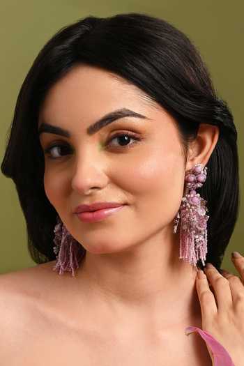 House Of D"Oro Mauve Stone Jhumka Long Earrings 