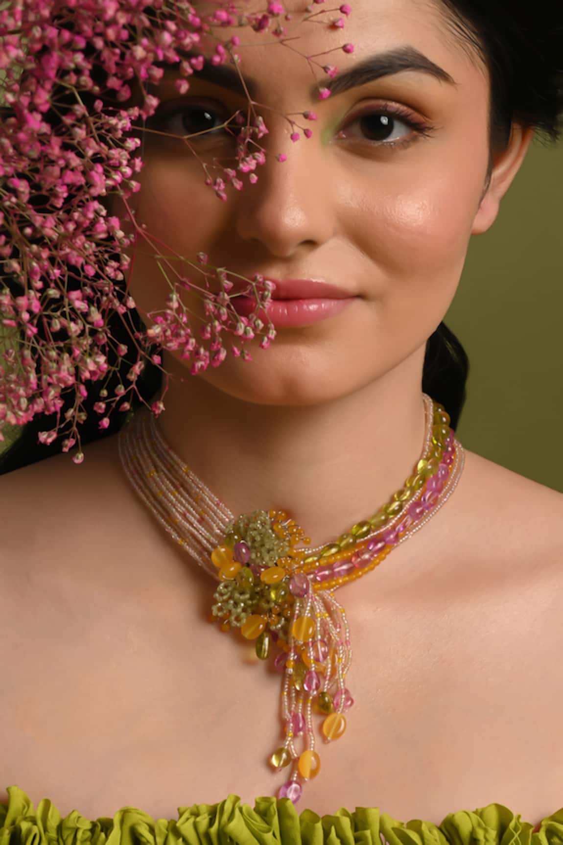 House Of D"Oro Stone & Bead Embellished Necklace 