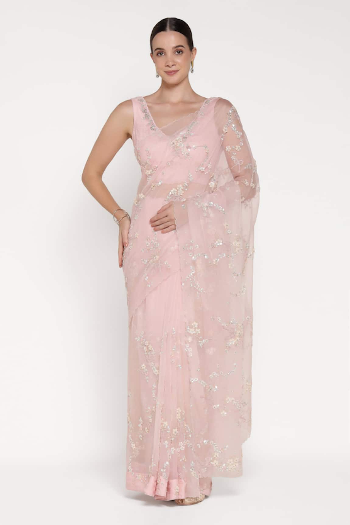 Summer By Priyanka Gupta Big Flower Embroidered Saree With Blouse 