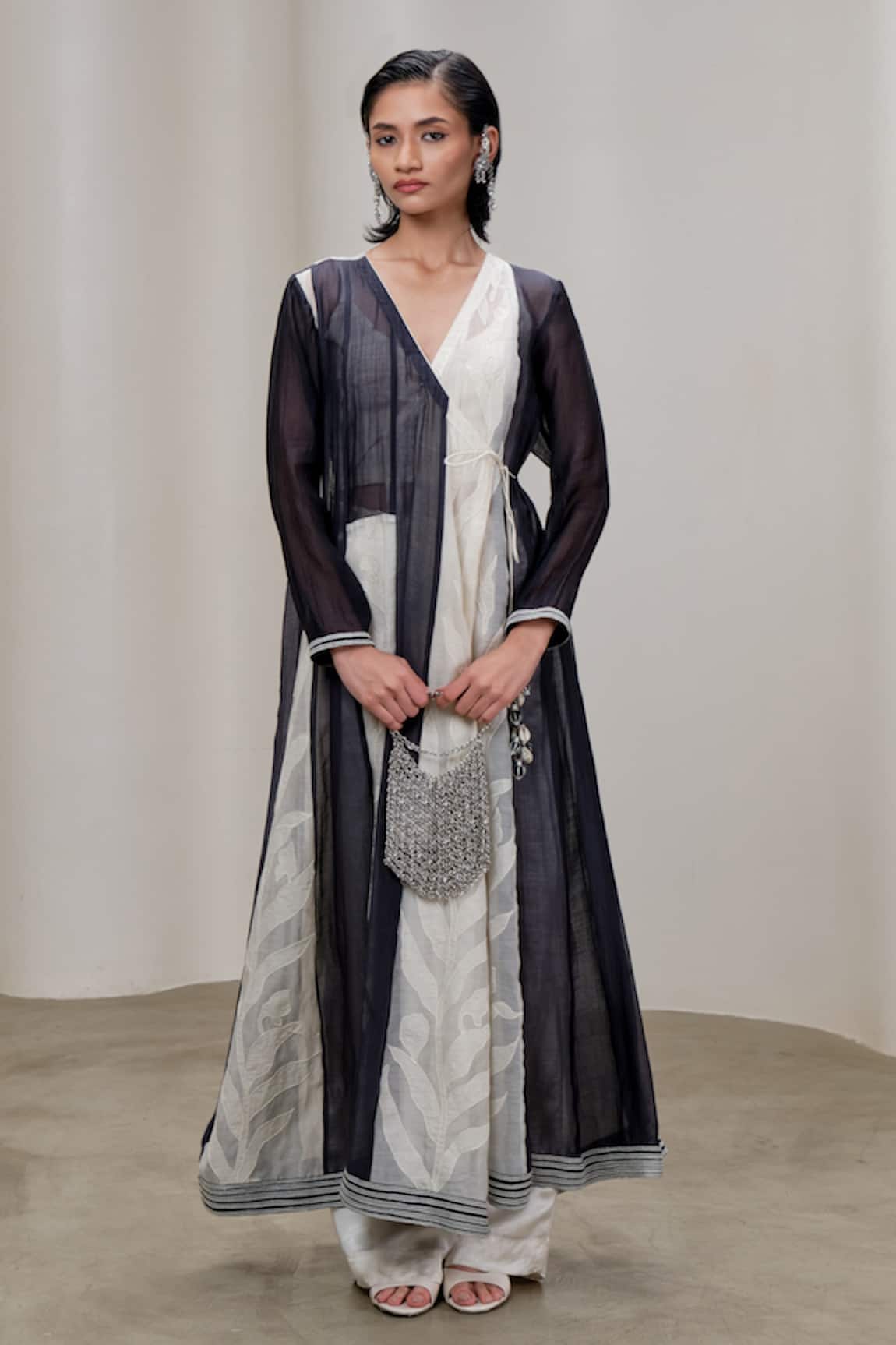 The Right Cut Chanderi Overlay Wrap Kurta With Leaf Pattern 