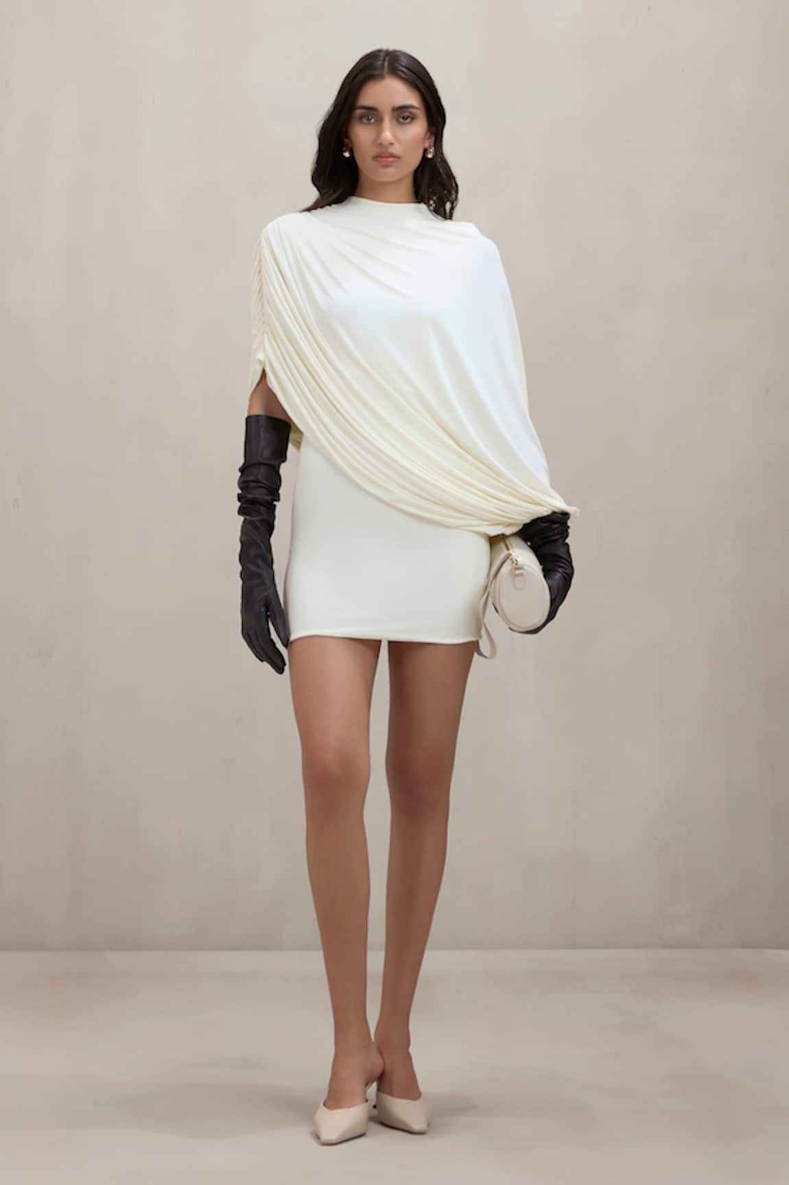 Deme By Gabriella Judith Draped Cowl Neck Mini Dress 