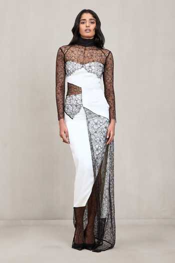 Deme By Gabriella Jill Lace Satin Asymmetric Top & Skirt Set 