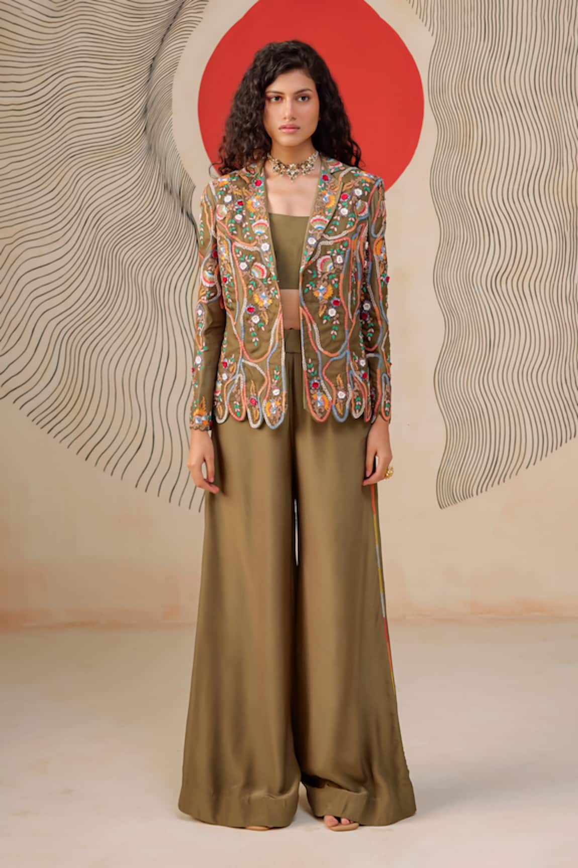 Rishi And Soujit Thread Embroidered Blazer & Pant Set 