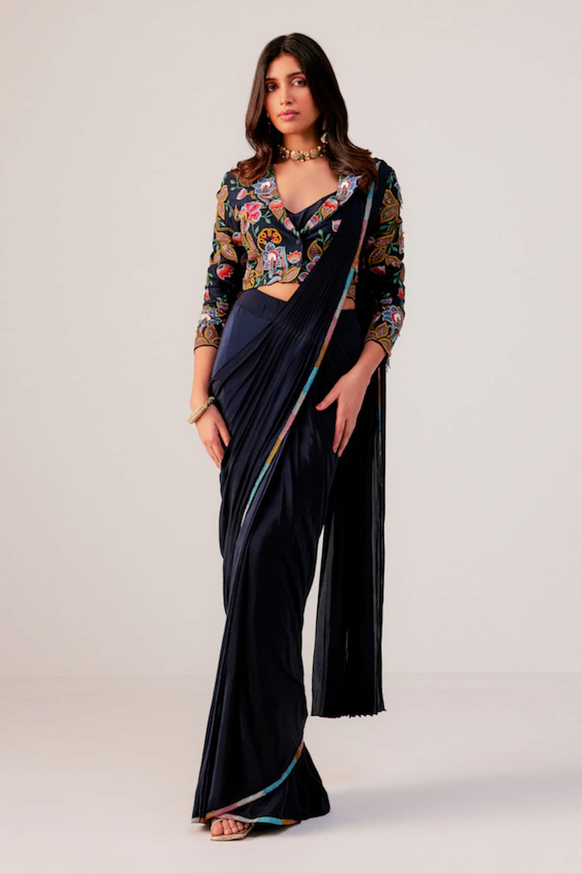 Rishi And Soujit Thread Embroidered Draped Saree & Blouse 