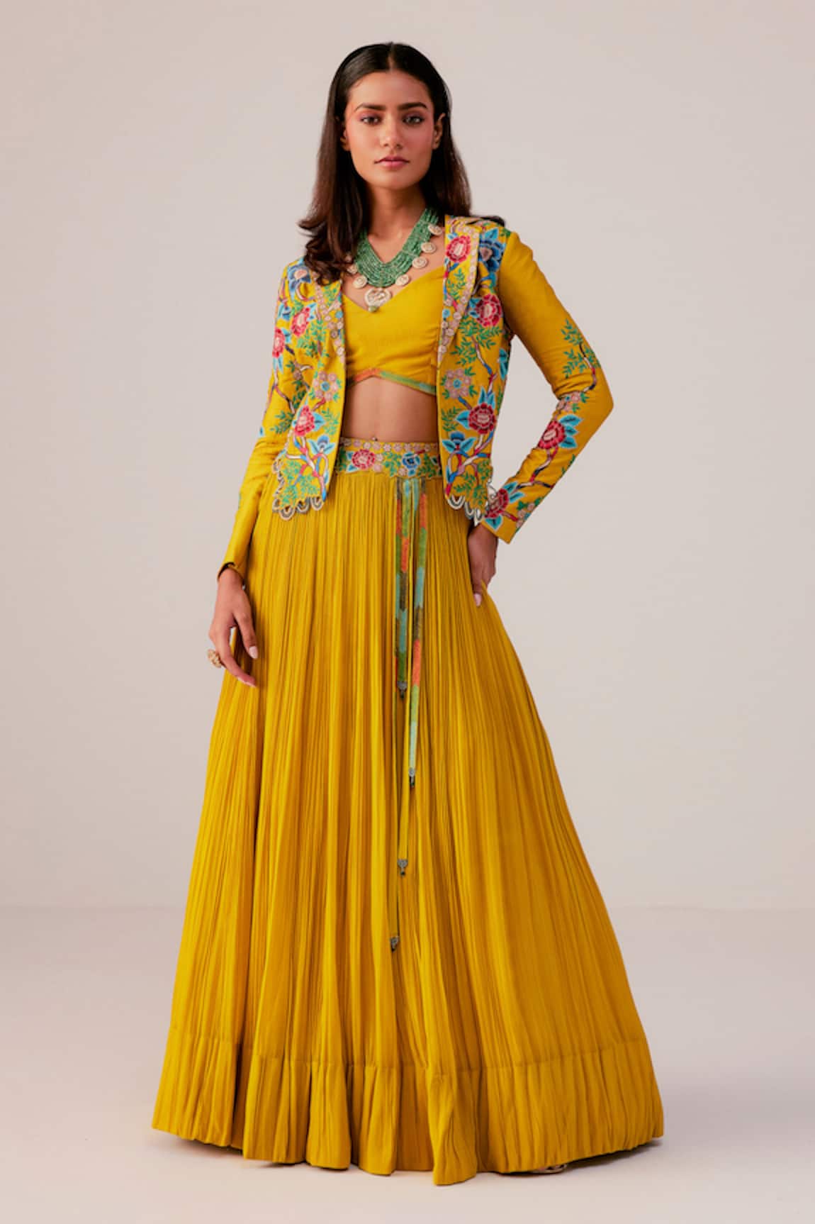 Rishi And Soujit Floral Embroidered Jacket & Lehenga Set 