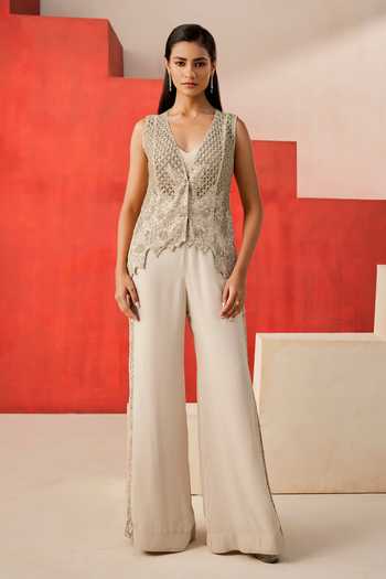 Rishi And Soujit Embroidered Jacket & Flared Pant Set 