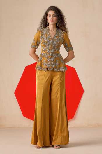 Rishi And Soujit Sequence Beads Embroidered Peplum Top & Flared Pant