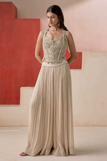 Rishi And Soujit Embroidered Corset & Gathered Pant Set